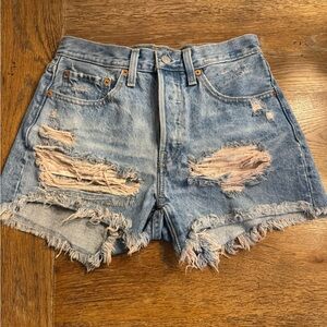 Levi's Light Blue Distressed Denim Cutoff Shorts